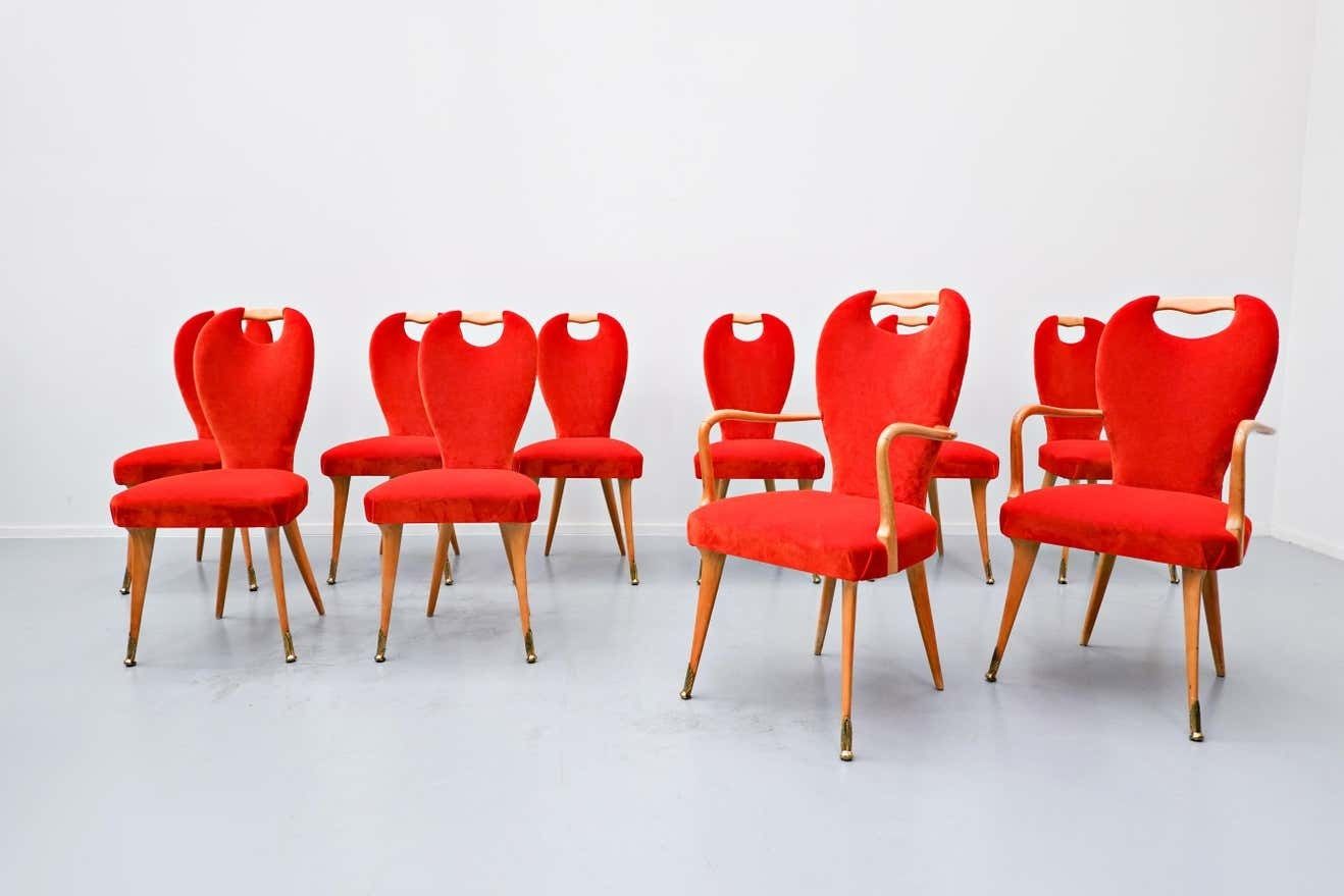 Set Of 8 Chairs And 2 Armchairs, Italy, 1950s   New Upholstery