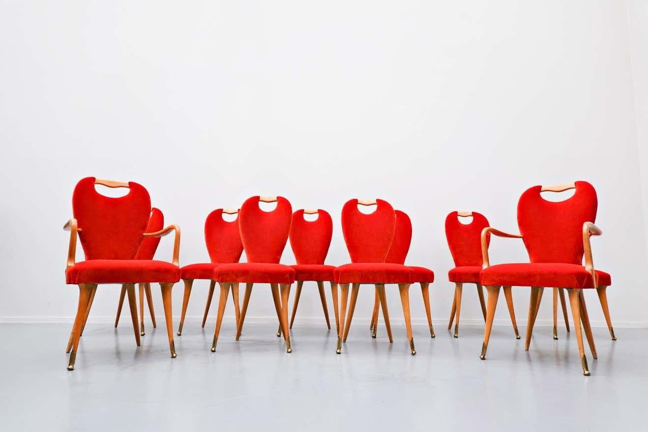 Set Of 8 Chairs And 2 Armchairs, Italy, 1950s   New Upholstery photo furniture