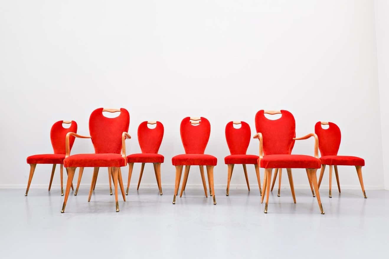 Set Of 8 Chairs And 2 Armchairs, Italy, 1950s   New Upholstery photo for sale