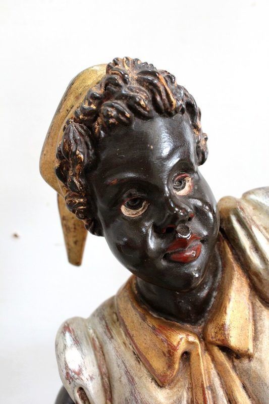 photo for sale Nubian Carved Wood Torchiere Holder, Venetian Taste   1st Part 20th Century