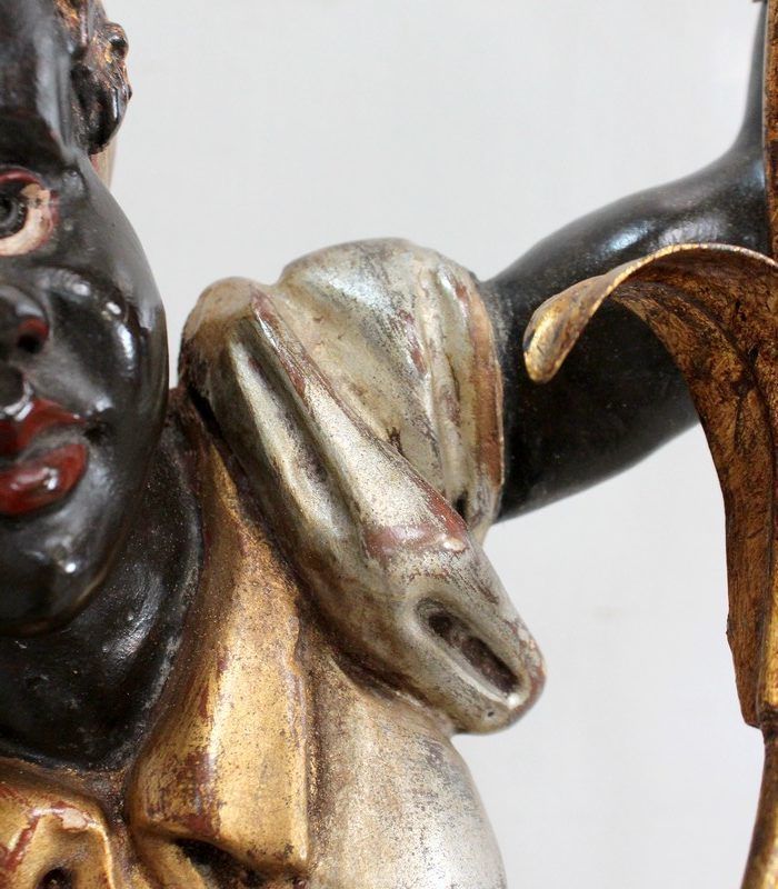 Lighting Nubian Carved Wood Torchiere Holder, Venetian Taste   1st Part 20th Century photo