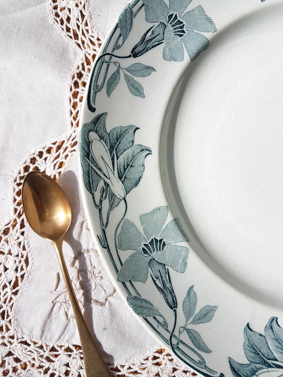 Old Luneville Poitou Dish ~ White And Blue Service Made In France ~ Vintage Tableware photo for sale