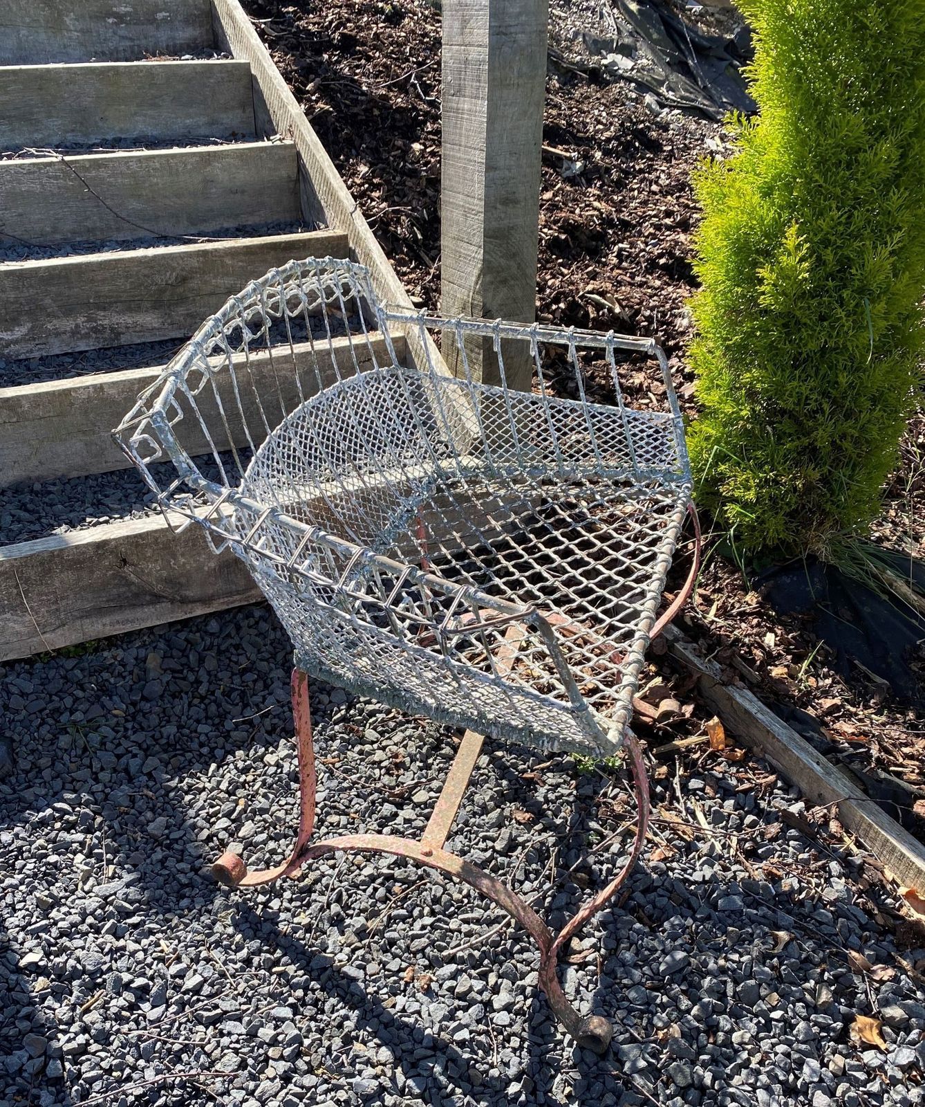 A Rare 1920s Wirework Garden Seat With Scroll Wrought Iron Feet photo furniture