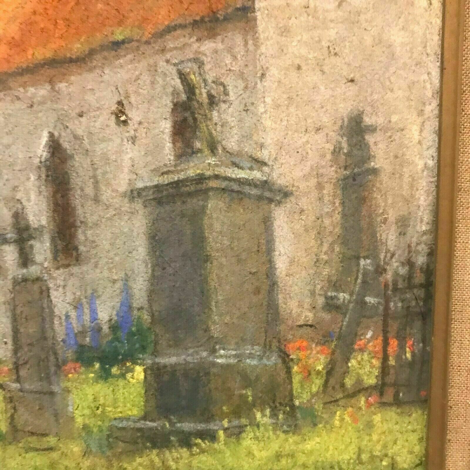 Pastel Framed "Old Church In Longeville" Signed M Degueldre XX Century photo for sale
