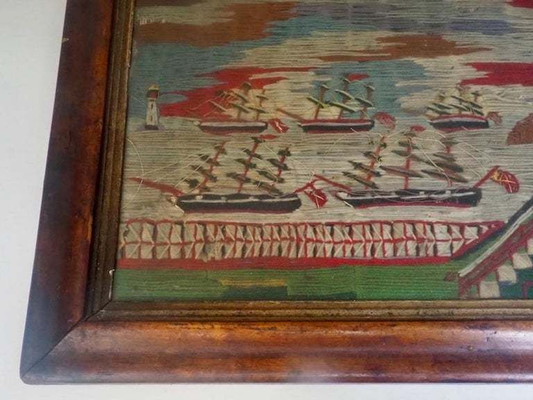 Wool Work Embroidery Or "Woolie" Of British Naval Ships Circa 1860 photo 4500.0