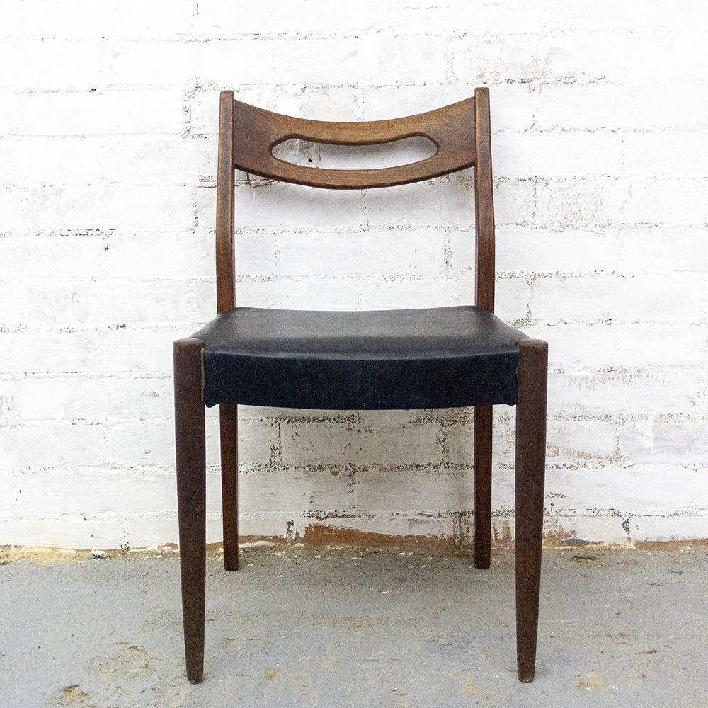 Set Of 6 Scandinavian Mid Century Teak And Leatherette Chairs, 1950s photo for sale