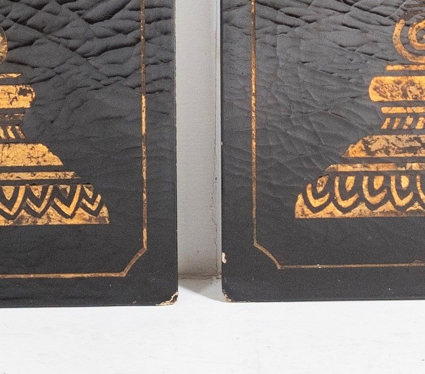 Italian Style Gold Empire Urns On Black Lacquered Panels | Large Wall Art photo for sale