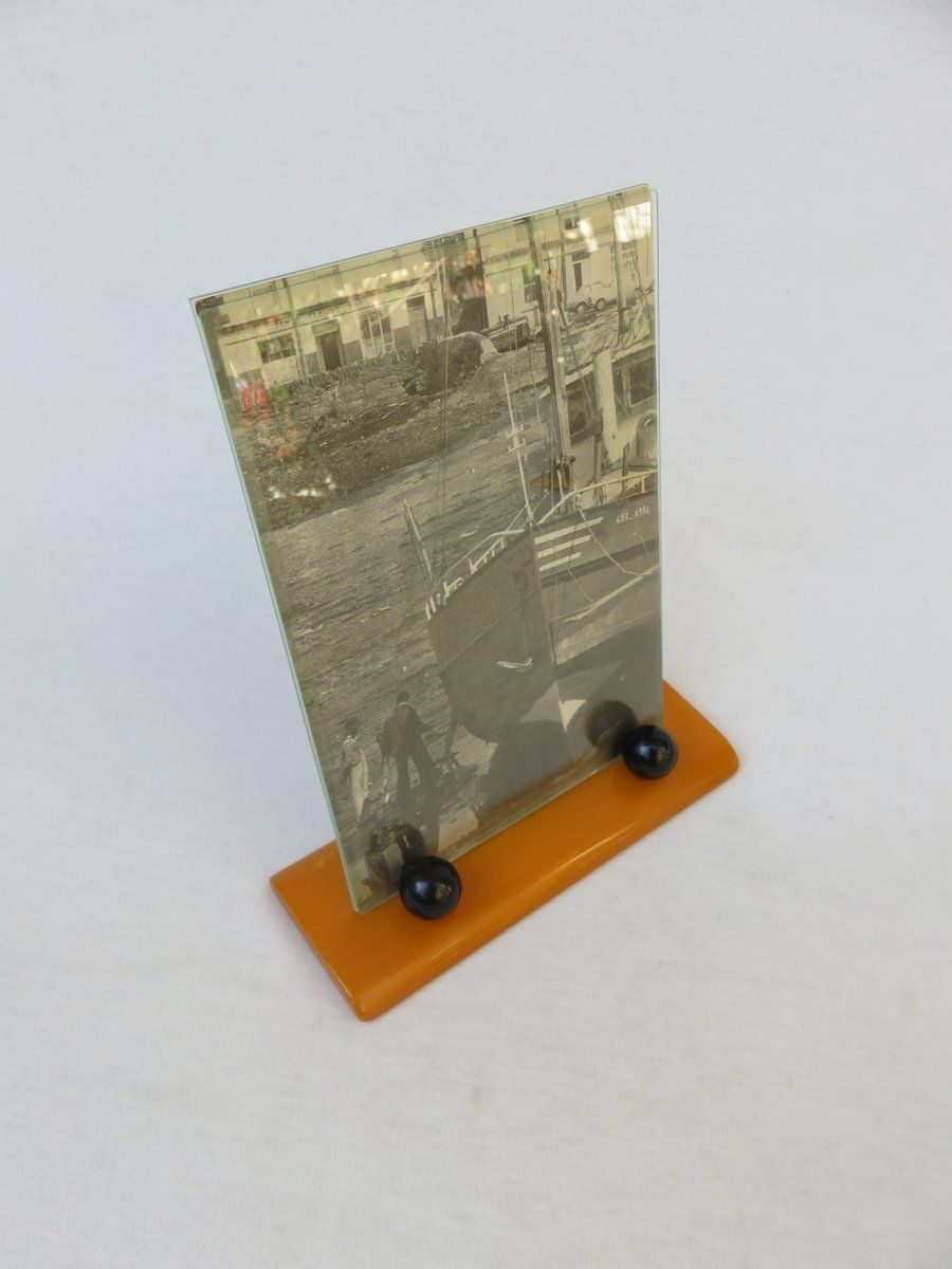 Art Deco English Picture Frames, Catalin Amber, Black, Set Of 3 photo vinterior
