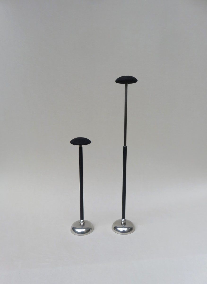 Vintage Art Deco Nickel Plated And Black Felt Hat Stands From Gebr. Seifert Lüdenscheid, Set Of 2 photo Home Decor