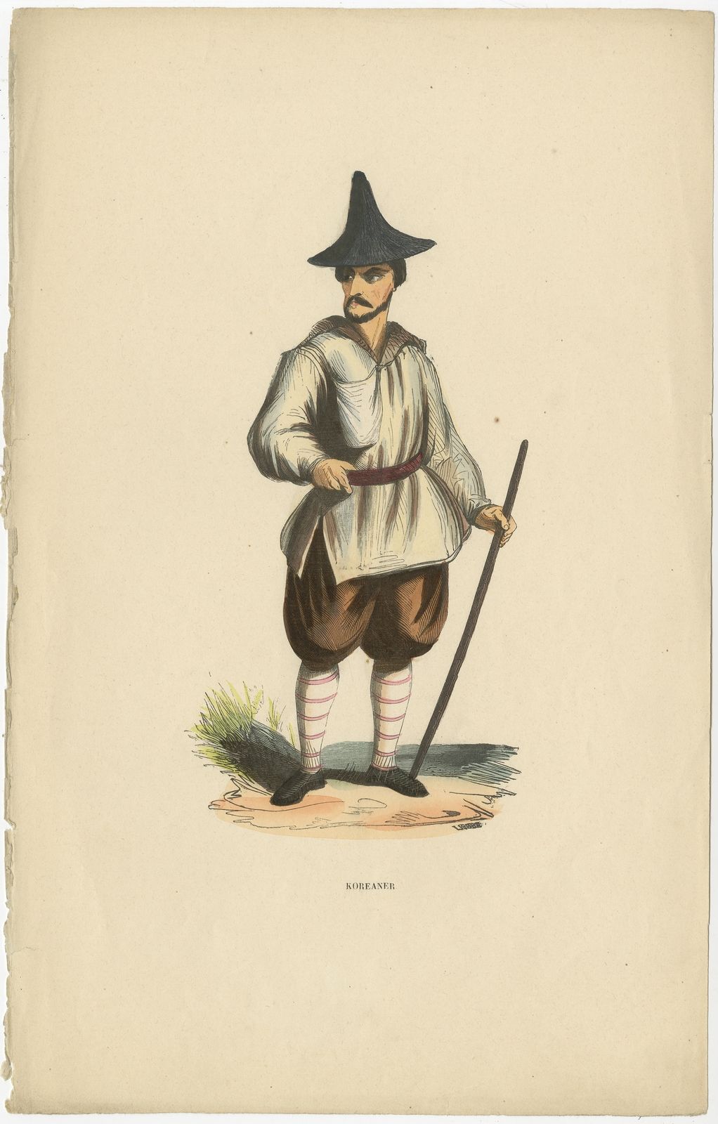 Antique Print Of An Inhabitant Of Korea By Berghaus (C.1845)