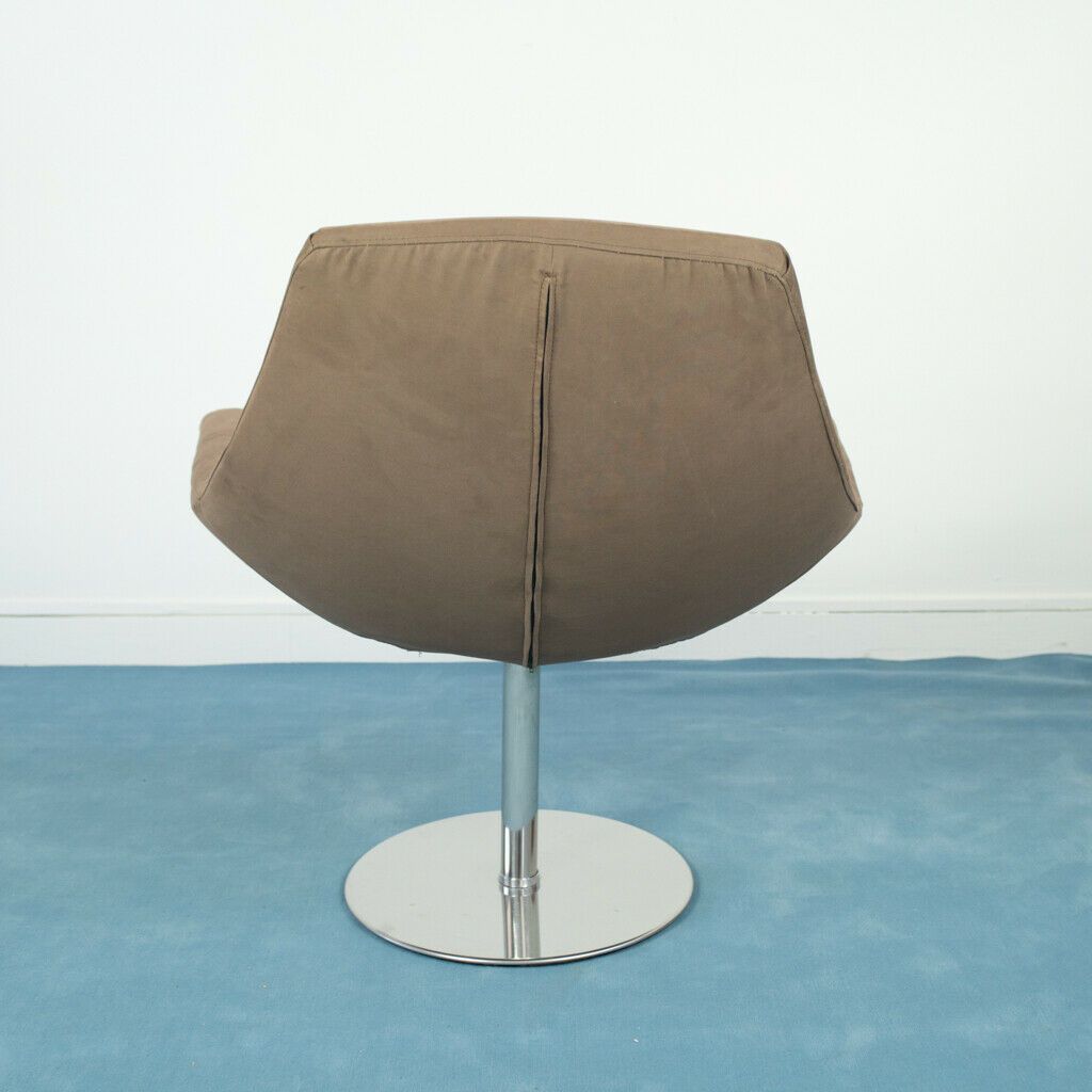 Single Swivel Armchair Brown Fabric Italy 1970s Modern Vintage photo Furniture