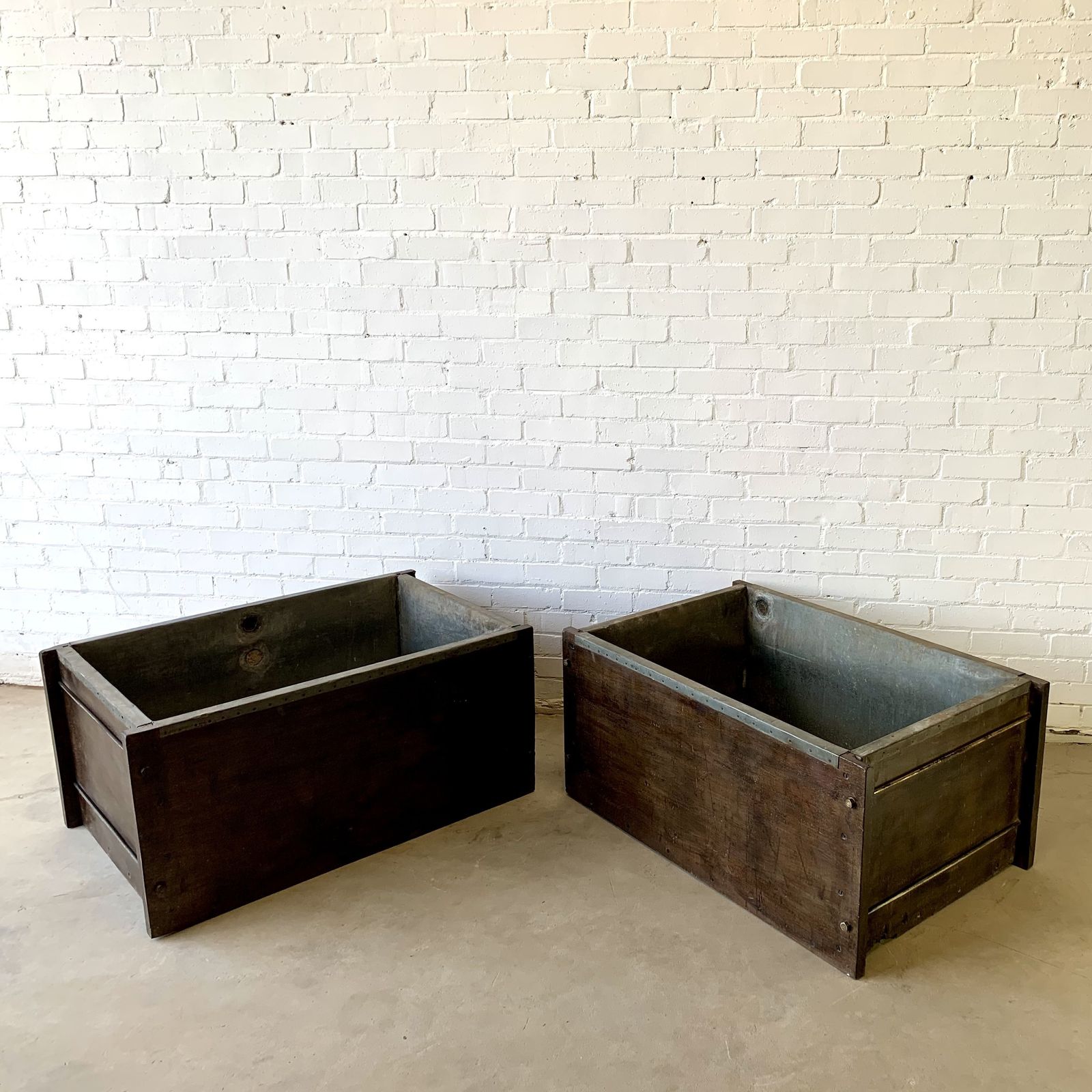 Pair Of Large Vintage Reclaimed Hardwood Water Tanks Planters