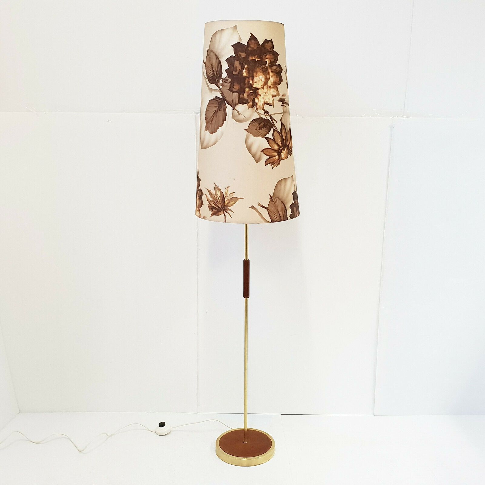 Vintage 1960 Scandinavian Floor Lamp In Teak & Brass 60s 1960s Superb Lamp Shade