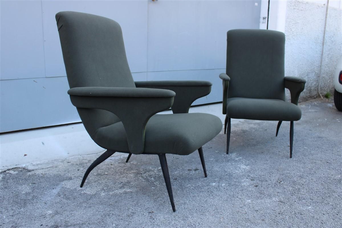 Pair Mid Century Gigi Radice For Minotti Italian Design 1950s Green Fabric photo for sale