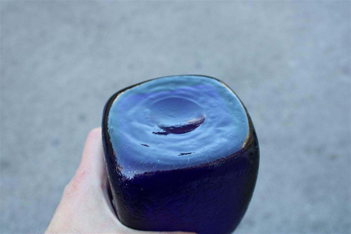 Seguso Corroded Cobalt Blue Vase In The Shape Of A Bottle, 1960s photo vinterior
