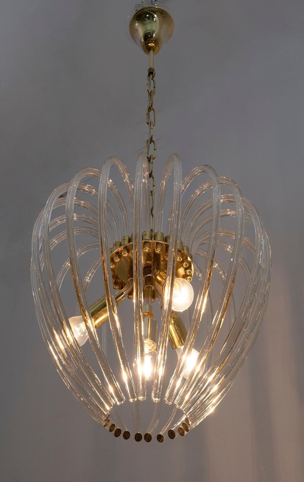 Venini Mid Century Modern Italian Murano Glass And Brass Chandelier, 1950s photo Lighting