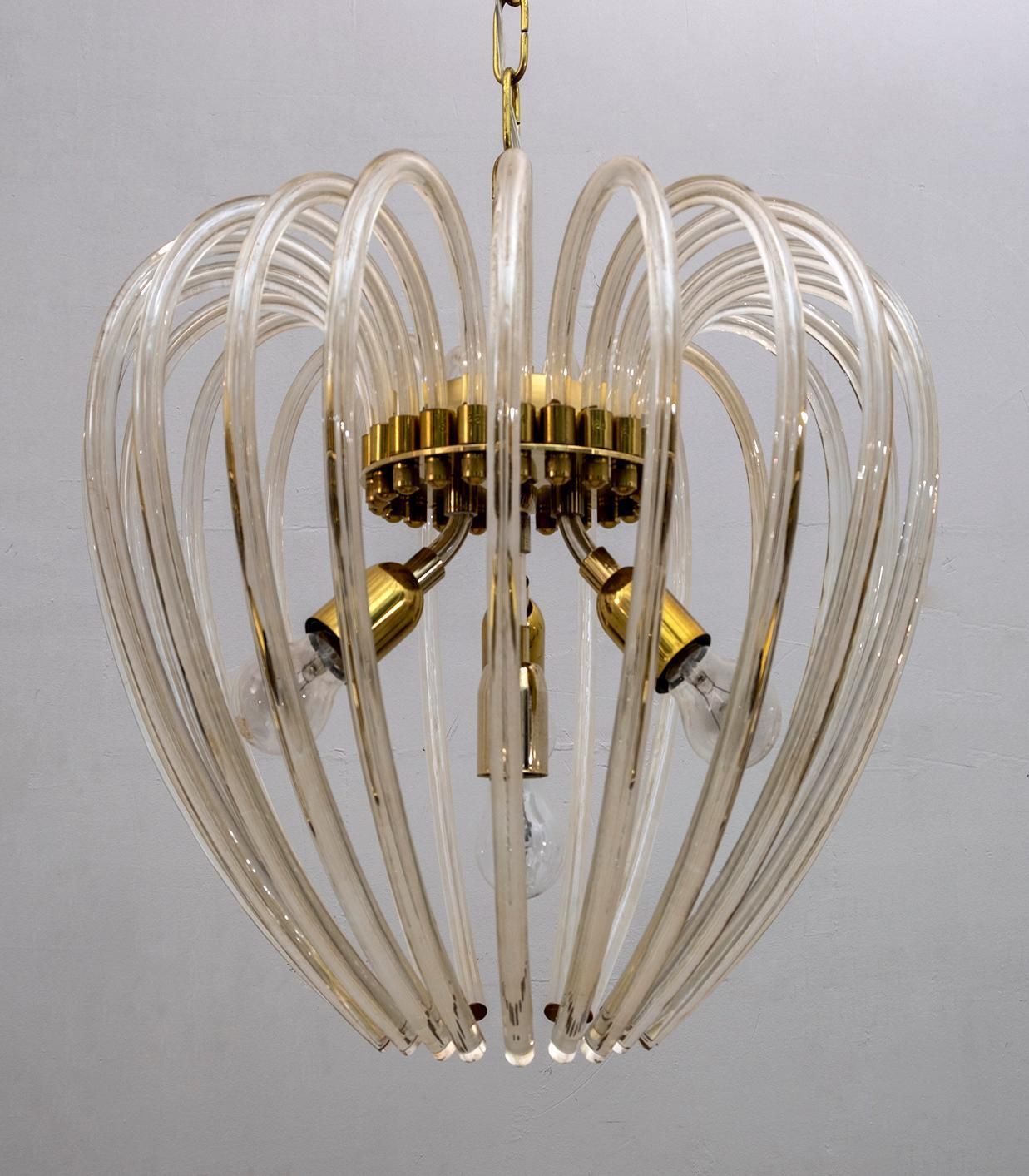 Venini Mid Century Modern Italian Murano Glass And Brass Chandelier, 1950s photo buy