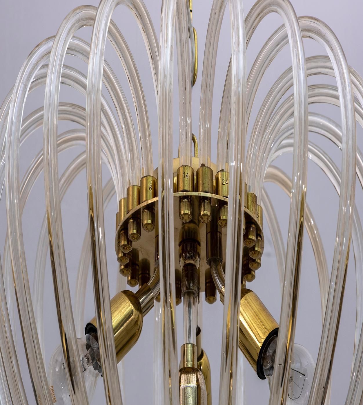 Venini Mid Century Modern Italian Murano Glass And Brass Chandelier, 1950s photo vintage