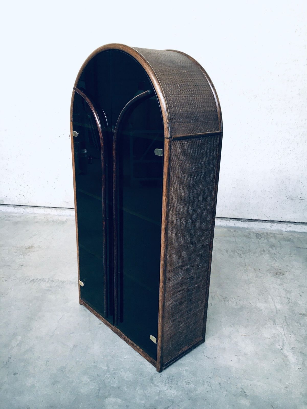 Vintage Design Hoge Vitrinekast Van Rotan En Bamboe, Jaren 1970 photo furniture