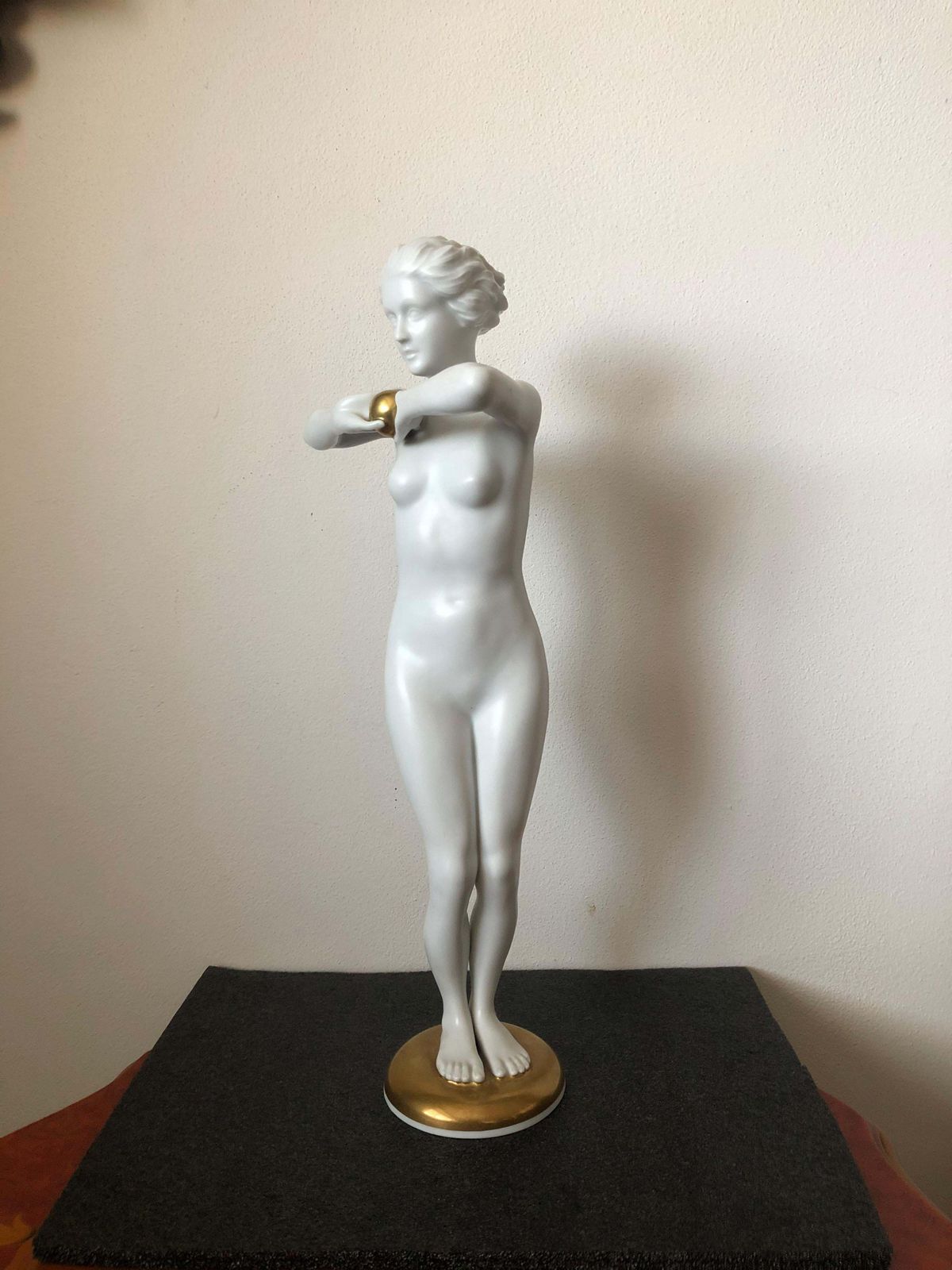 Large Porcelain Figure Of Lady With Ball By Designer Luitpold Adam
