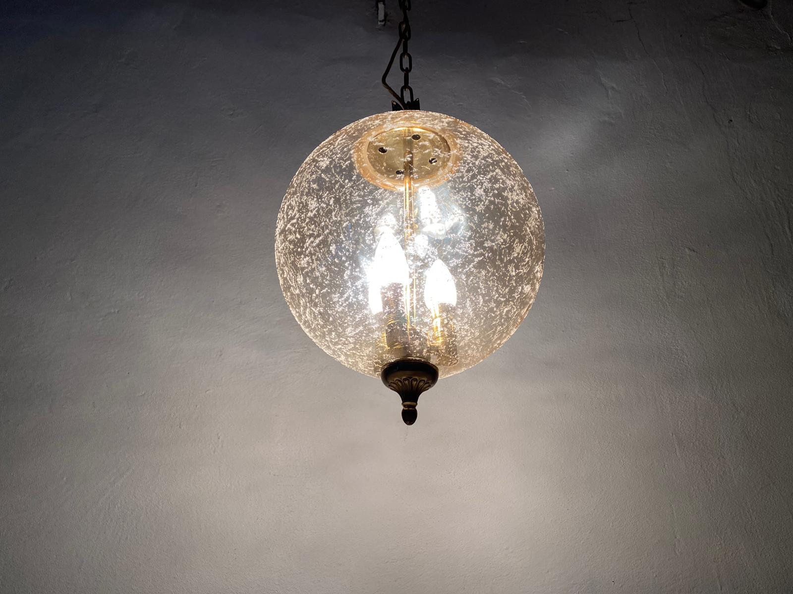 photo furniture Fantastic Mid Century Modern Smoke Glass Pendant Lamp   Pomegranate Designed Brass Top And Bottom Details, 1960s, Germany