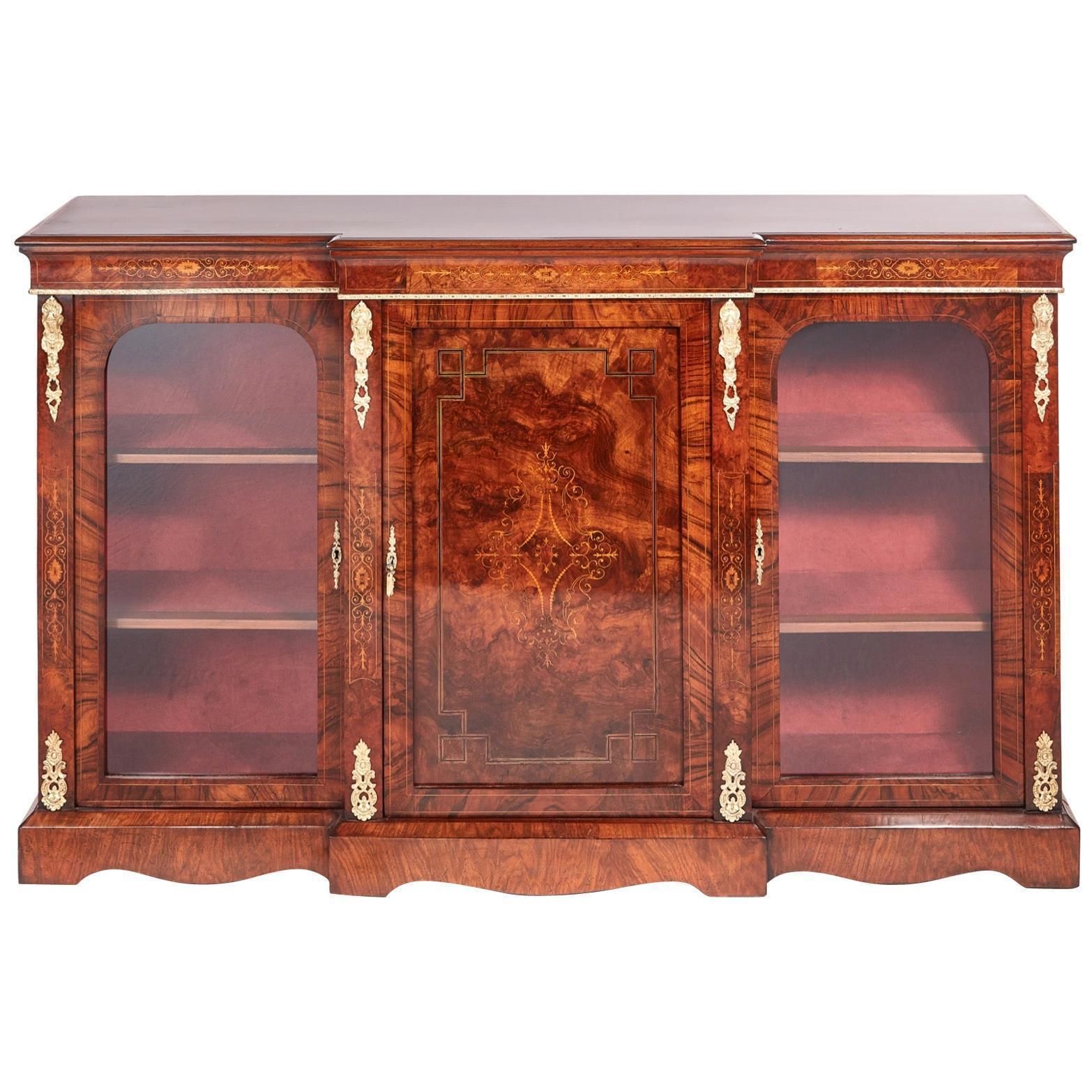 Fine Quality 19th Century Victorian Burr Walnut Inlaid Credenza/Sideboard