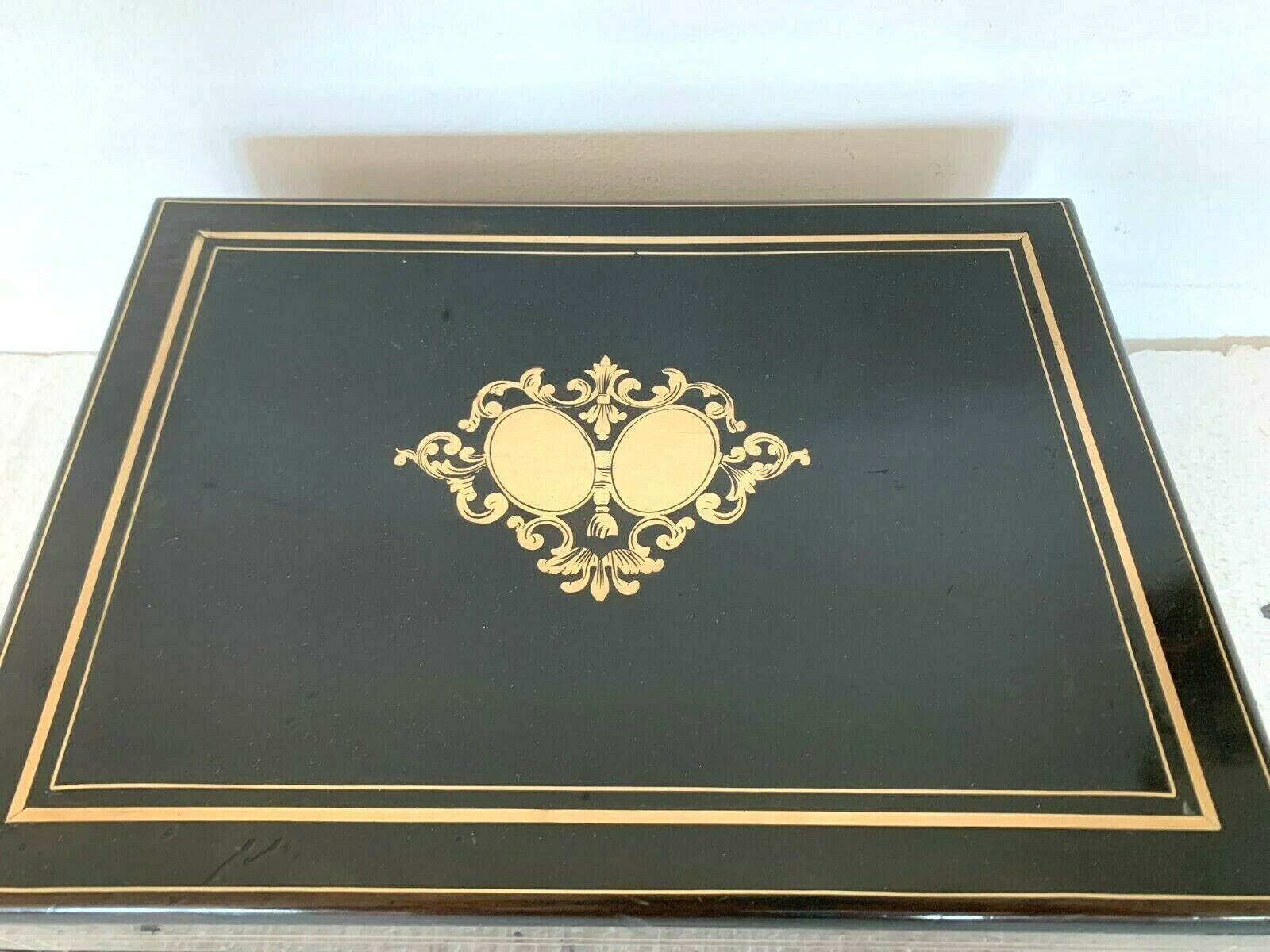 Napoleon III Jewelry Box In Blackened Wood 19th Century Brass Marquetry photo furniture