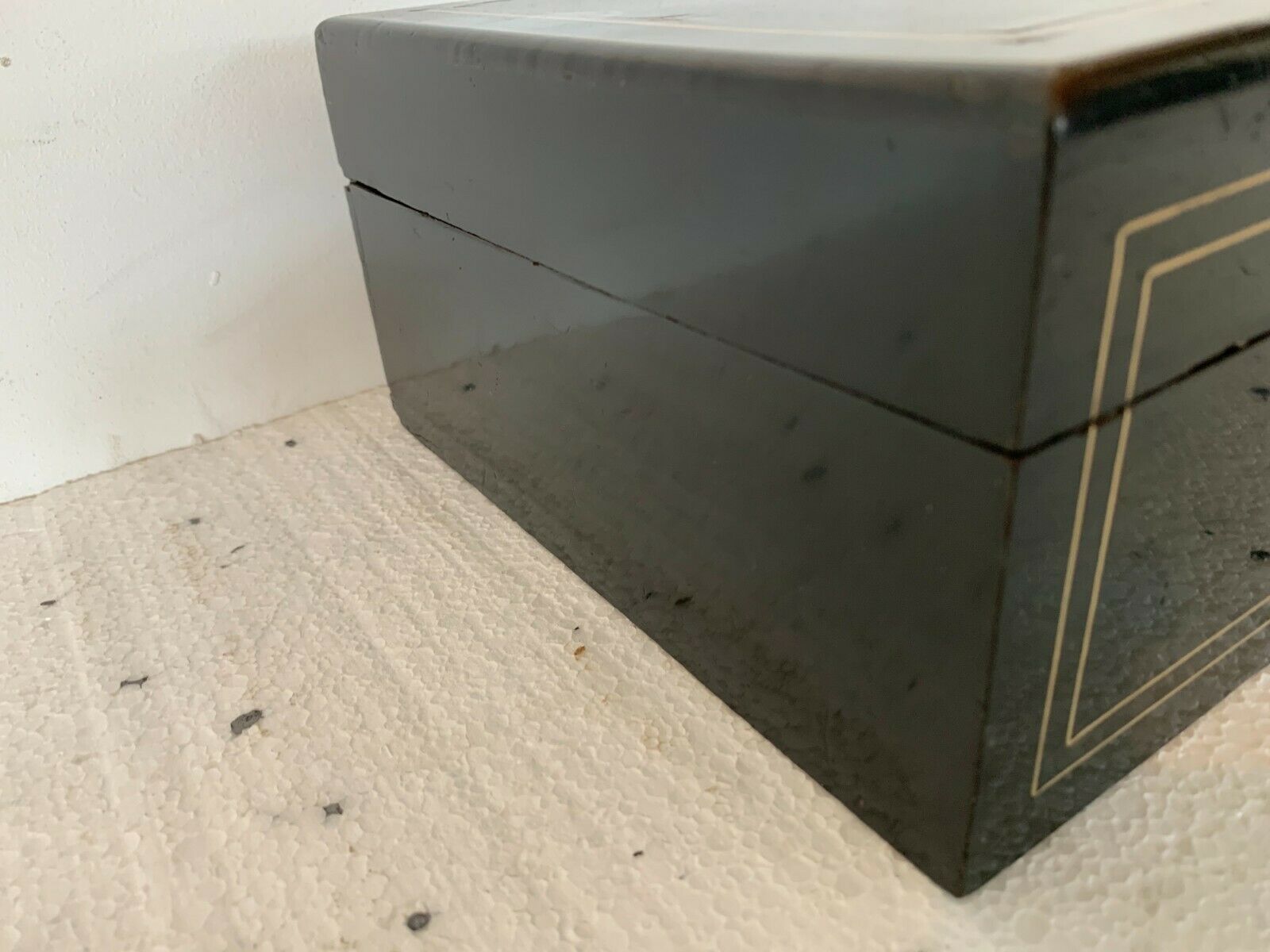 Napoleon III Jewelry Box In Blackened Wood 19th Century Brass Marquetry photo vinterior