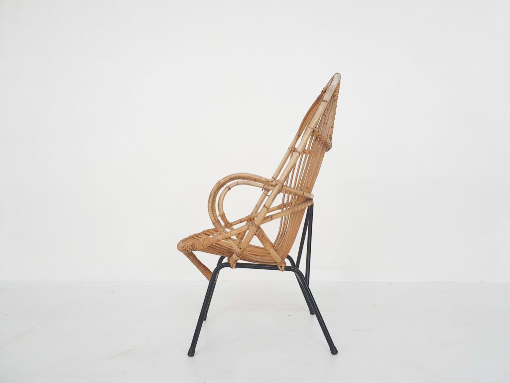Rohe Noordwolde Rattan Lounge Chair, The Netherlands 1950s photo for sale