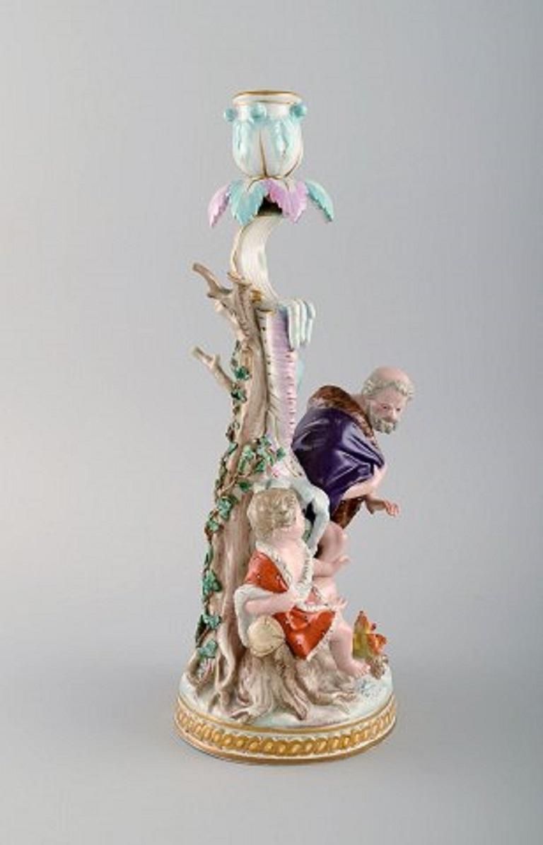 Antique Meissen Winter Candlestick In Hand Painted Porcelain, 19th Century photo furniture