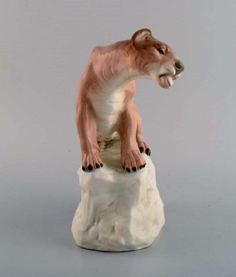 Amphora, Czechoslovakia, Hand Painted Porcelain Figurine Of Lioness On Rock photo furniture