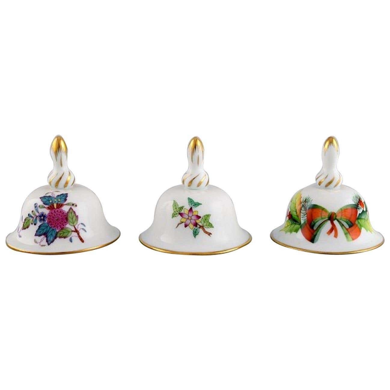 Three Herend Table Bells In Hand Painted Porcelain With Flowers, 1980s photo furniture