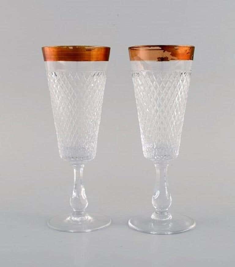 14 Glasses In Mouth Blown Crystal Glass With Gold Edge, France, 1930s photo 263.0