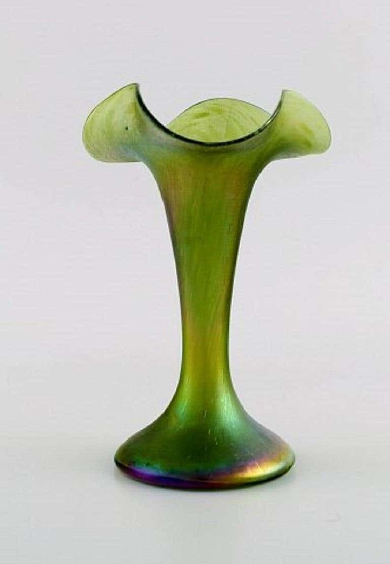 Pallme König Art Nouveau Vase In Green Art Glass, Approx 1900