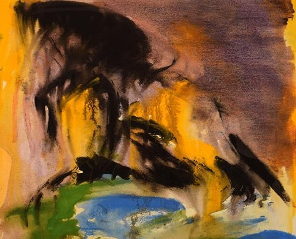 Ivy Lysdal, B 1937, Gouache On Paper, Abstract Modernist Painting photo for sale