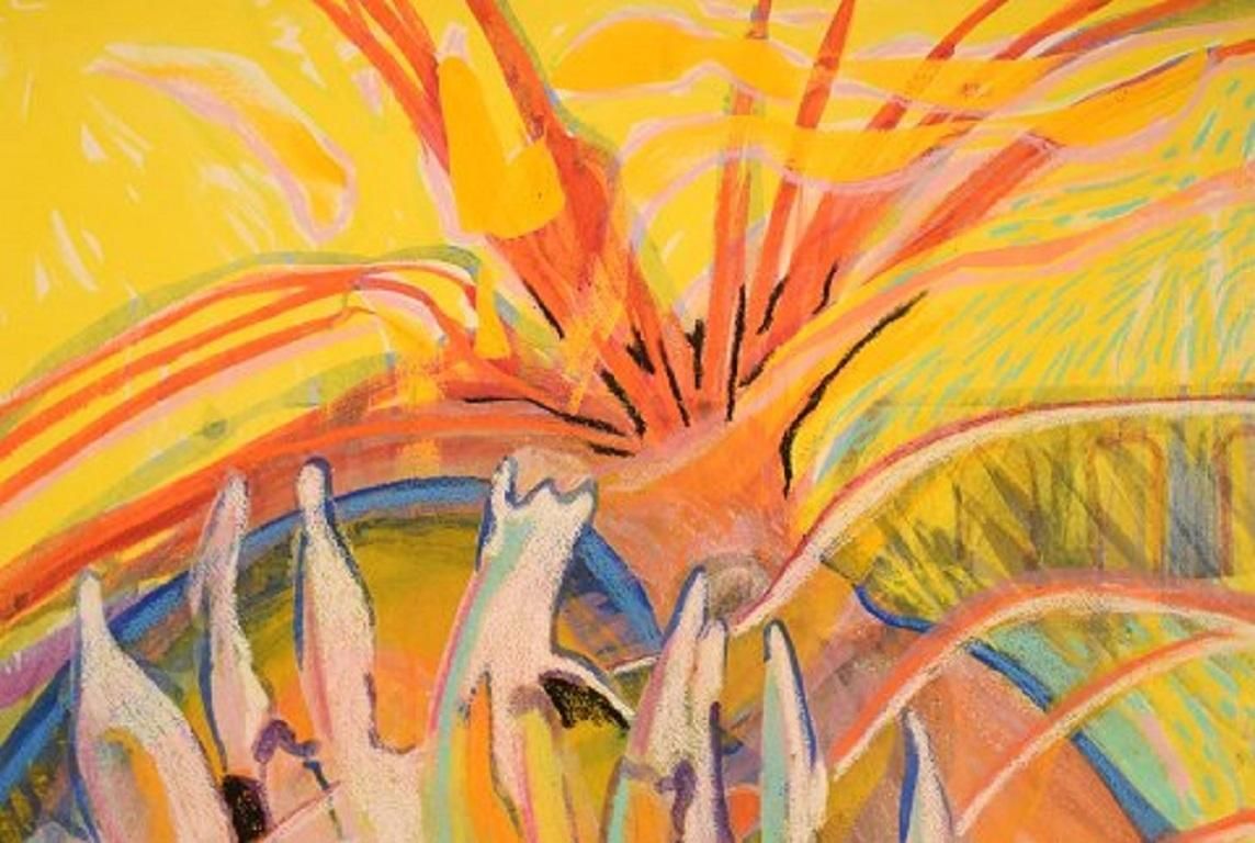 Ivy Lysdal, Gouache And Oil Crayon On Cardboard, Abstract Modernist Painting photo for sale