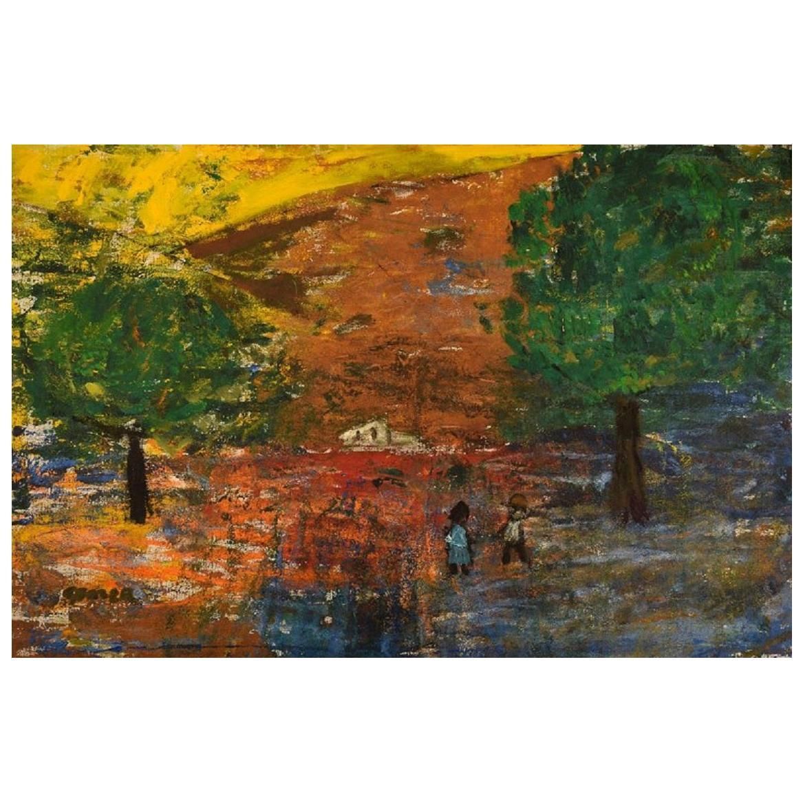 Göta Fogler Sweden  Oil On Canvas Abstract Landscape 1960s