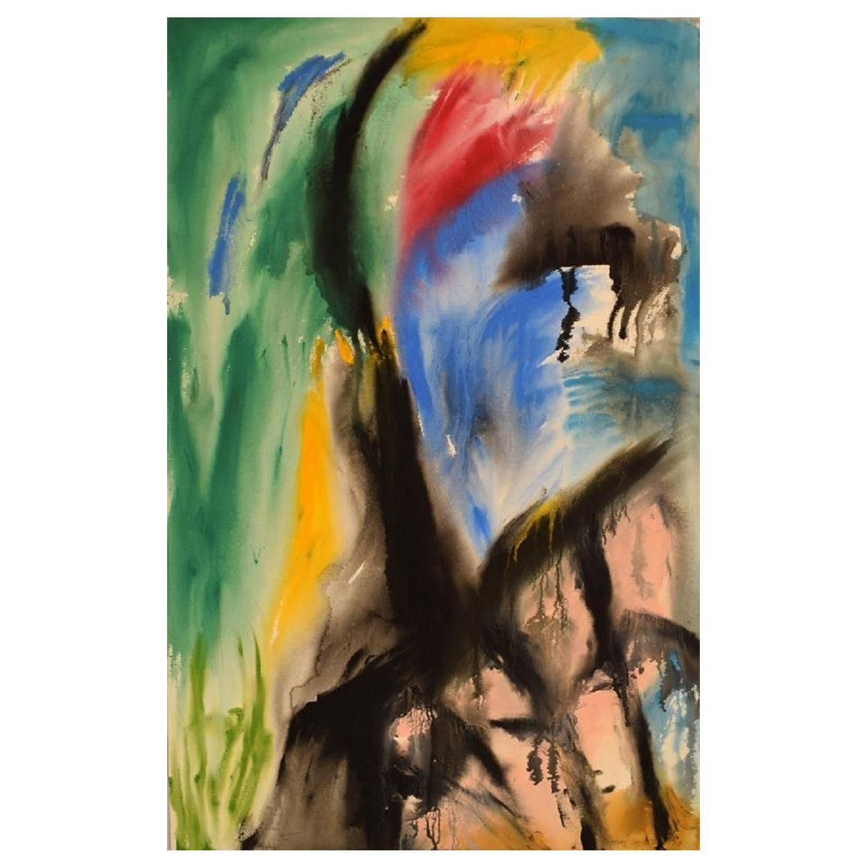 Ivy Lysdal Gouache On Cardboard Abstract Modernist Painting Dated 1992