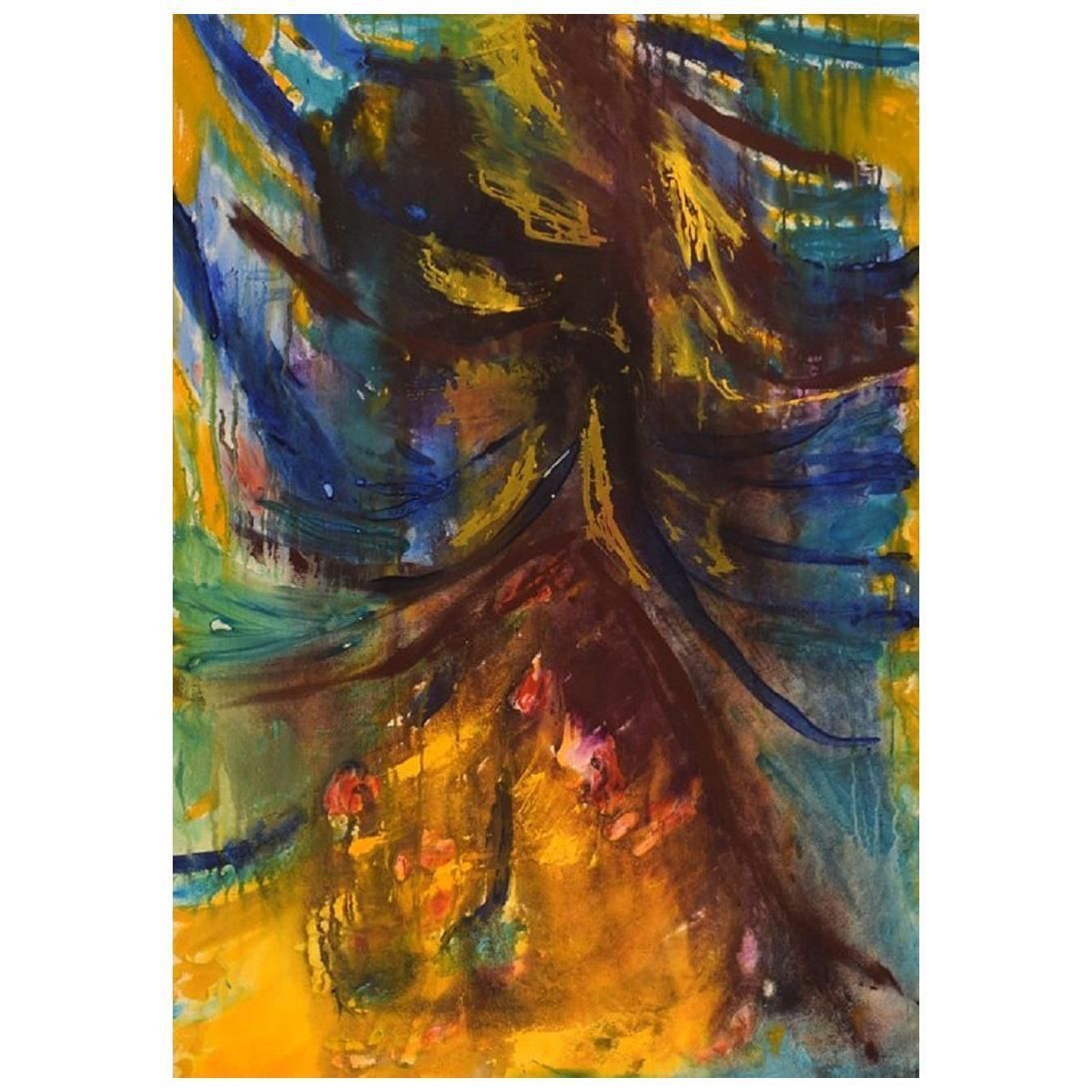Ivy Lysdal, Gouache On Cardboard, Abstract Modernist Painting, Late 20th C