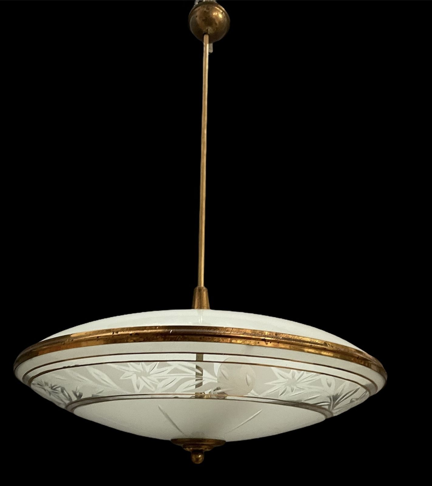 Italian Glass Etched Light Pendant 1950’s photo furniture
