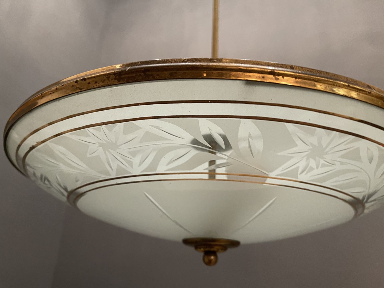 Italian Glass Etched Light Pendant 1950’s photo 1150.0