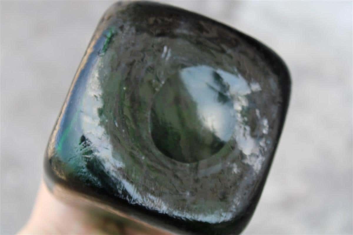 Seguso Corroded Cobalt Green Vase In The Shape Of A Bottle, 1960s photo vinterior