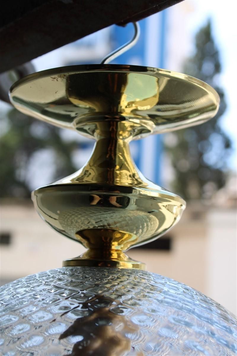 Italian Mid Century Ball Chandelier Murano Glass Brass Parts Gold, 1950s photo vinterior