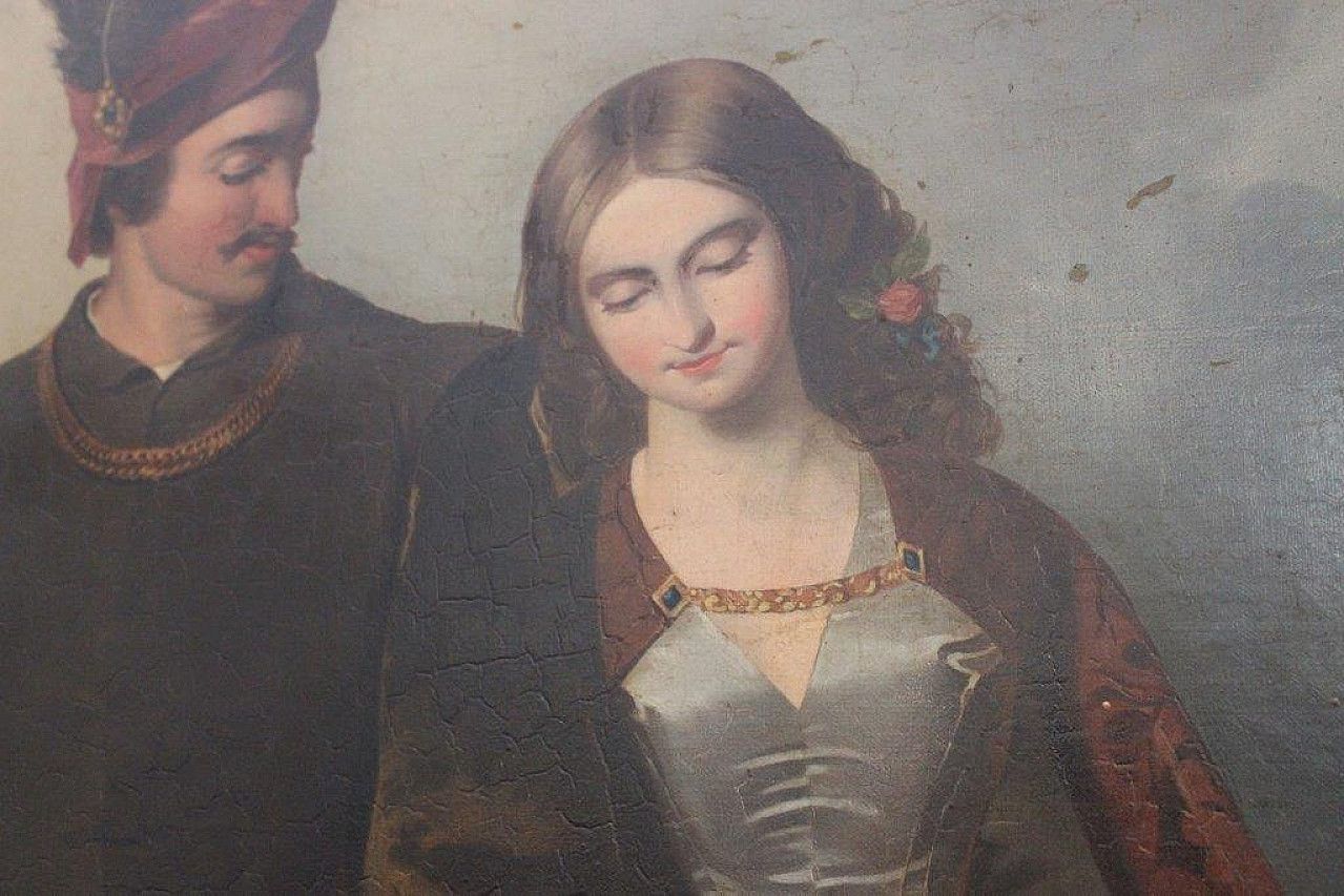 Amos Cassioli, Painting On Canvas La Rivale, Romanticism Movement, 19th Century photo for sale
