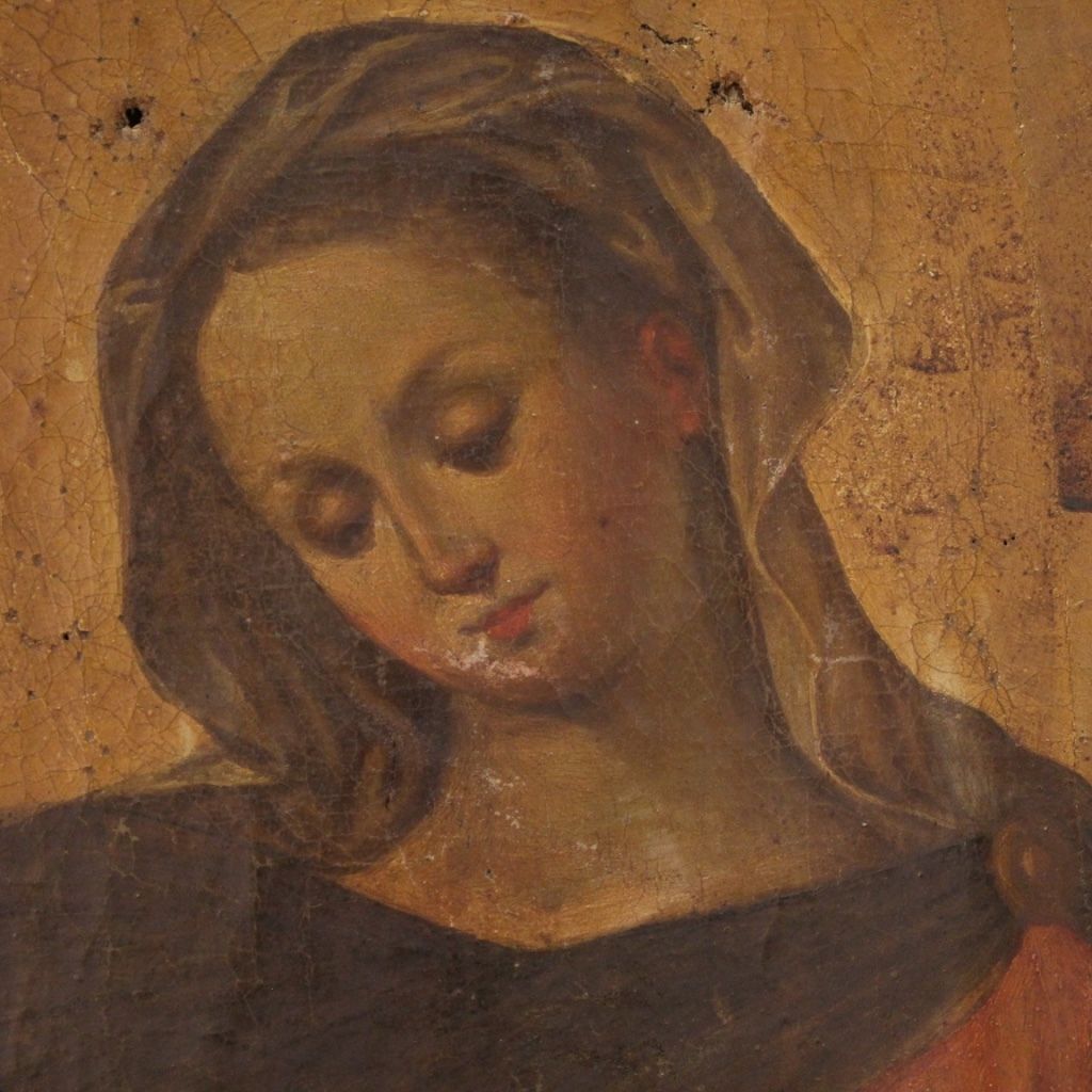Antique Italian Religious Painting Virgin With Angels And Saints From 18th Century photo 5000.0