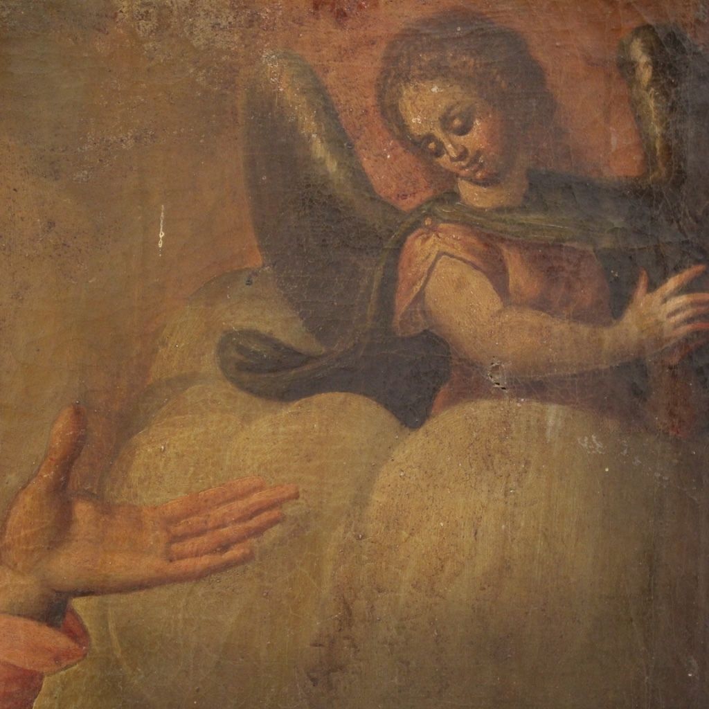 Art Antique Italian Religious Painting Virgin With Angels And Saints From 18th Century photo