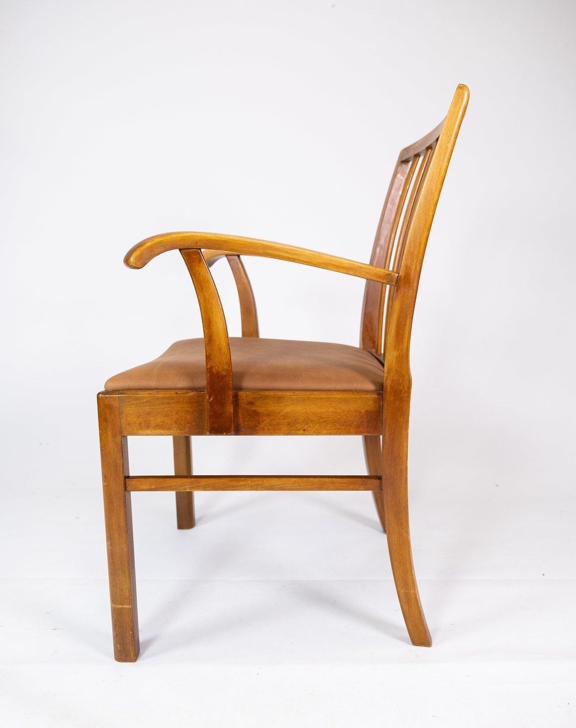 Set Of Two Armchairs In Light Wood And Upholstered With Light Brown Leather By A Danish Master Carpenter From The 1940s. photo vinterior
