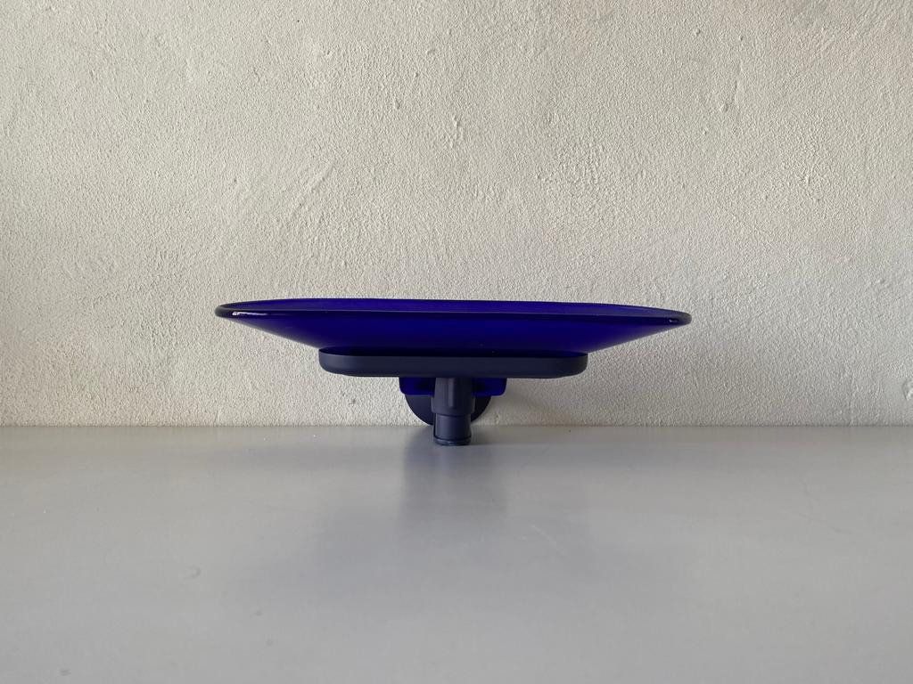 Cobalt Blue Glass & Grey Metal Body Pair Of Sconces By Arteluce, A500 Design By King And Miranda, 1970s, Italy photo for sale