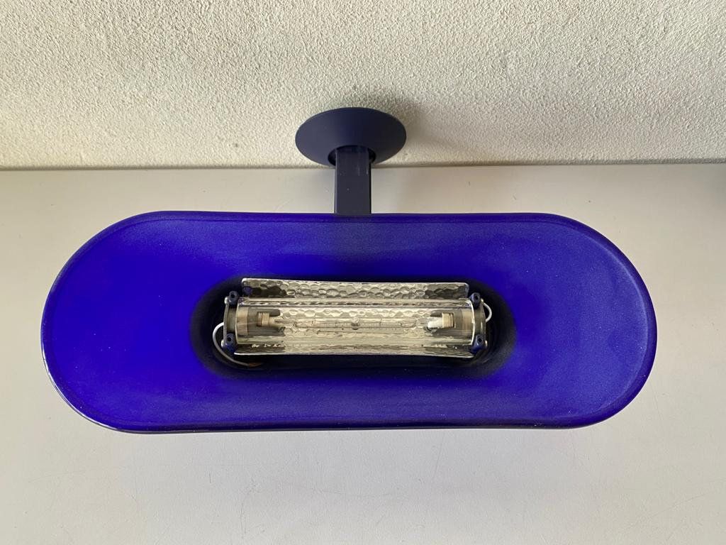 Cobalt Blue Glass & Grey Metal Body Pair Of Sconces By Arteluce, A500 Design By King And Miranda, 1970s, Italy photo vinterior