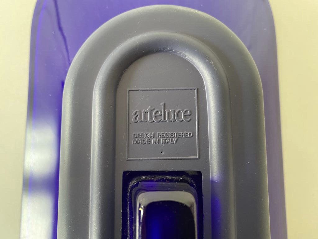 photo furniture Cobalt Blue Glass & Grey Metal Body Pair Of Sconces By Arteluce, A500 Design By King And Miranda, 1970s, Italy